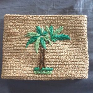 Buji Baja Straw clutch embroidered palm tree